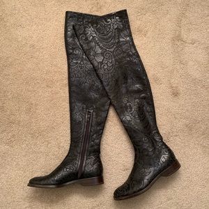 Donna Karen Thigh high laser cut boots size 7.5